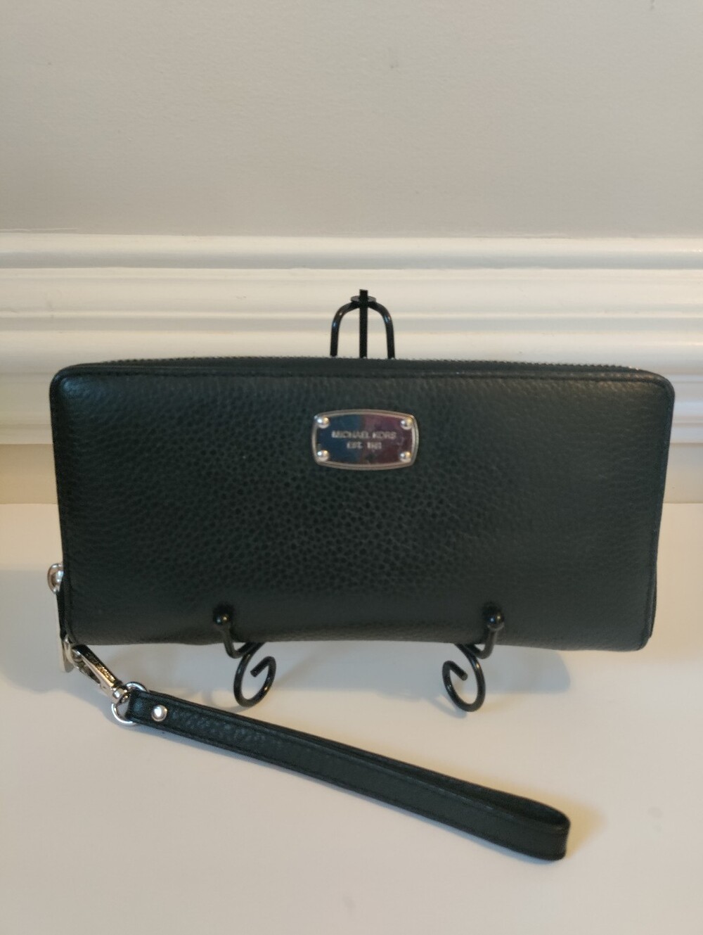Michael Kors Black Pebbled Leather Zip-Around Wristlet